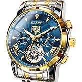 OLEVS Self Winding Watches for Men Automatic Mechanical Dress Tourbillon Stainless Steel Dual Calendar Waterproof Luminous Wrist Watch