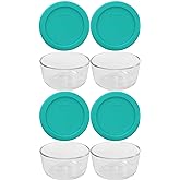 Pyrex 7202 1-Cup Glass Bowls & 7202-PC Turquoise Lids (4-Pack) - Made in USA