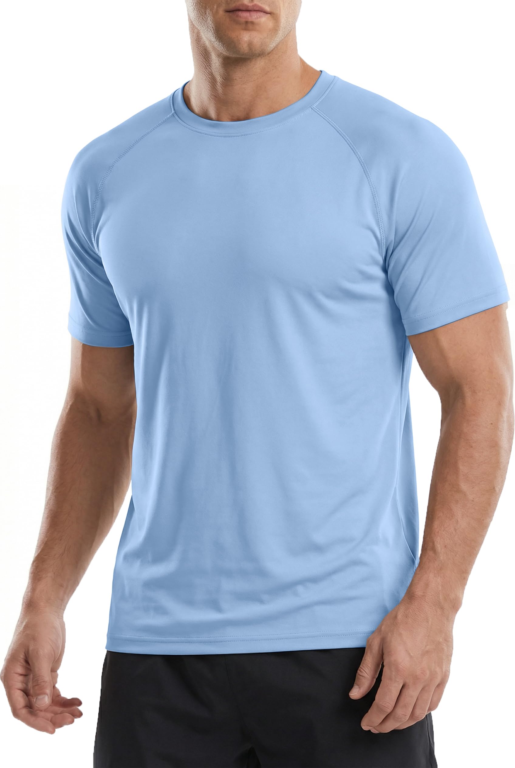 PINSPARK Tee Shirts Mens Short Sleeve Quick Dry Moisture Wicking Shirts for Men UPF 50+ Plain Novelty Cooling Casual T-Shirt S Light Blue