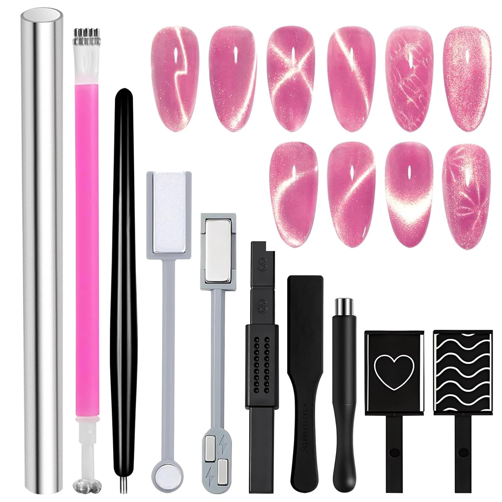 Cat Eye Magnet for Nails,Extra Long Double Head Nail Magnet Pen,3D Cat Eye Gel Nail Polish Magnet Pen,Multifunction Magnet Sticks Tool for Nail,DIY Accessories,for Nail Design Salon,Home