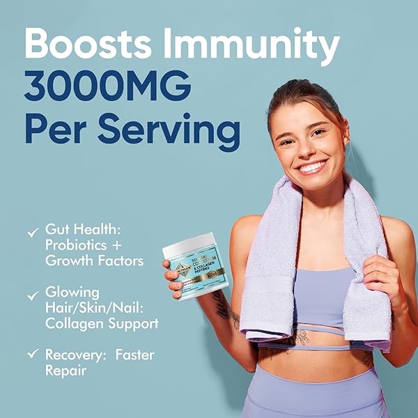 PURE BOVINE COLOSTRUM POWDER 3000MG, IGG FOR FOR IMMUNE SUPPORT, GUT HEALTH & SKIN REPAIR – UNFLAVORED WITH PROBIOTICS 60 SERVINGS (5.3OZ)