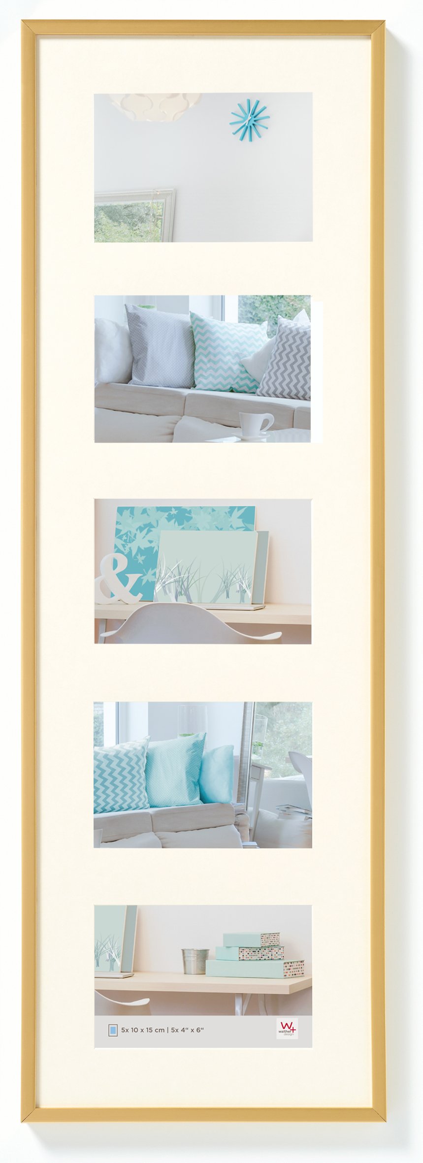 walther design Bilderrahmen gold 5X 10x15 cm Galerie mit Passepartout, New Lifestyle Kunststoffrahmen KV515G