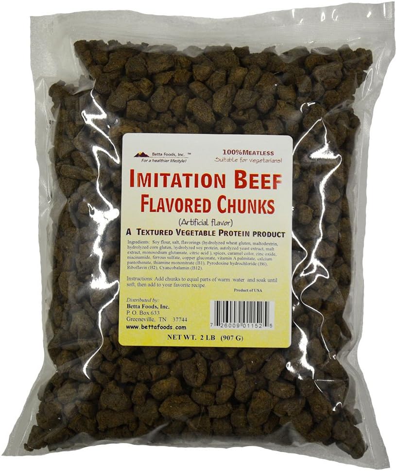 Betta Foods Beef Flavored Chunks (Flavored TVP), 32-Ounce Bag