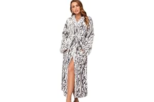 RONGTAI Womens Long Robes Plush Fleece Nightgown Thick Hooded Bathrobe with Pockets Fluffy Sleepwear for Men