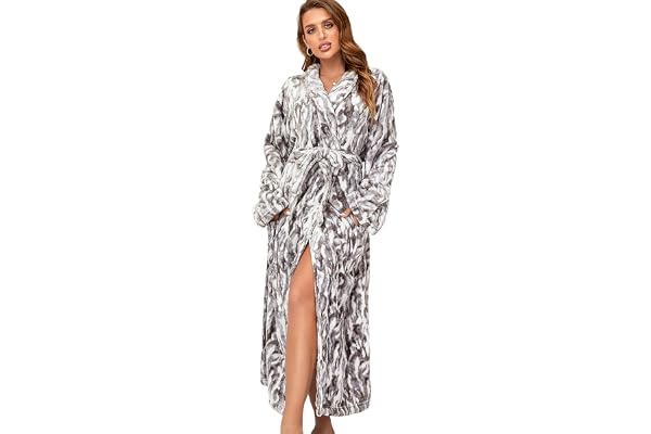 RONGTAI Womens Bathrobe Ladies Fleece Plush Warm Long Robes