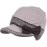 BYOS Womens Winter Chic Cable Warm Fleece Lined Crochet Knit Hat W/Visor Newsboy Cabbie Cap