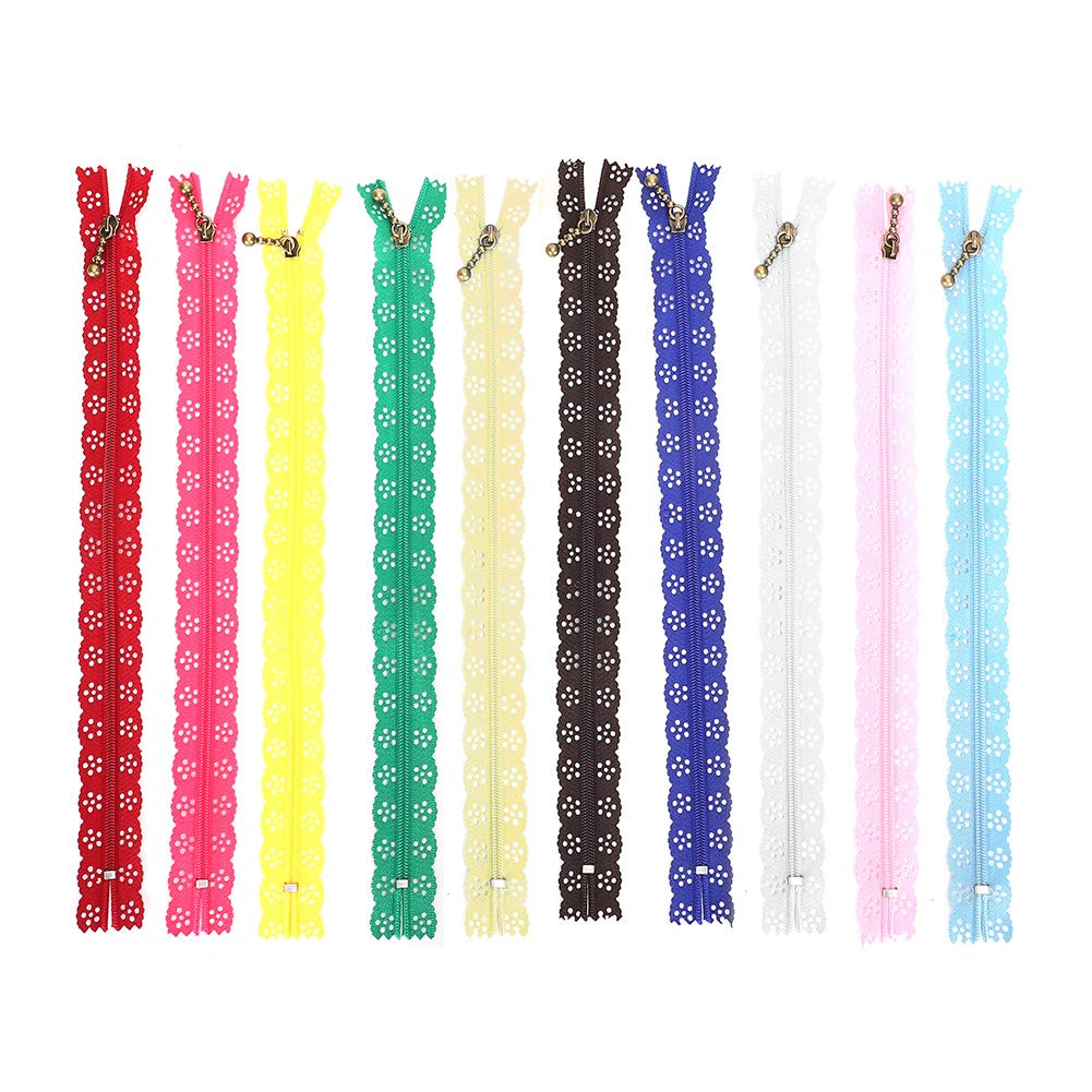 10pcs Colorful Sewing Zippers Lace Zipper Mixed Style Bud Silk Shape No 3 Nylon Zips for Sewing Clothing Purse Bags Accessories 25cm