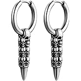 Cool Gothic Skull Earrings for Men Women, Black/Gold Plated Stainless Steel Halloween Earrings, Come Box