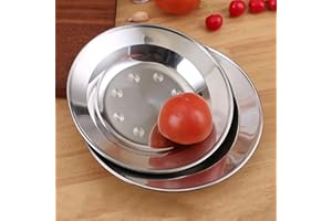 Round Stainless Steel Dish Plate, Sturdy and Multipurpose Dinner Plate, Suitable for Home Restaurant Outdoor Camping Use