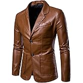 Nexstone Men's Slim Fit Button Up Notched Lapel PU Faux Leather Blazer Jacket