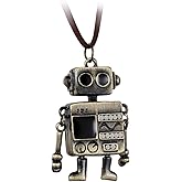 Flongo Men's Womens Vintage Alloy Bronze Cute Tone Wall.E Alien Robot Pendant Necklace, 15-31 inch Chain, Robot Charm Long Necklace Fashion Leather Cord Bot Jewelry Gift