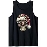 Christmas Sugar Skull Santa Hat Day Of The Dead Xmas Holiday Tank Top