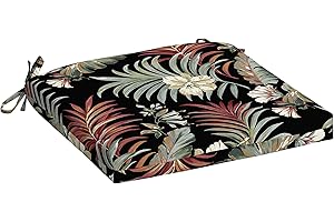 Arden Selections Outdoor Seat Cushion, 19 x 18, Water Repellent, Fade Resistant, for Outdoor Chairs or Rocking Chairs 18 x 19, Simone Black Tropical