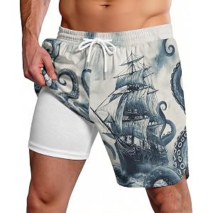 Evipop Funny Swim Trunks for Men 2 in 1 Compression Liner Quick Dry Comfortable Summer Casual Beach Shorts with Drawstring