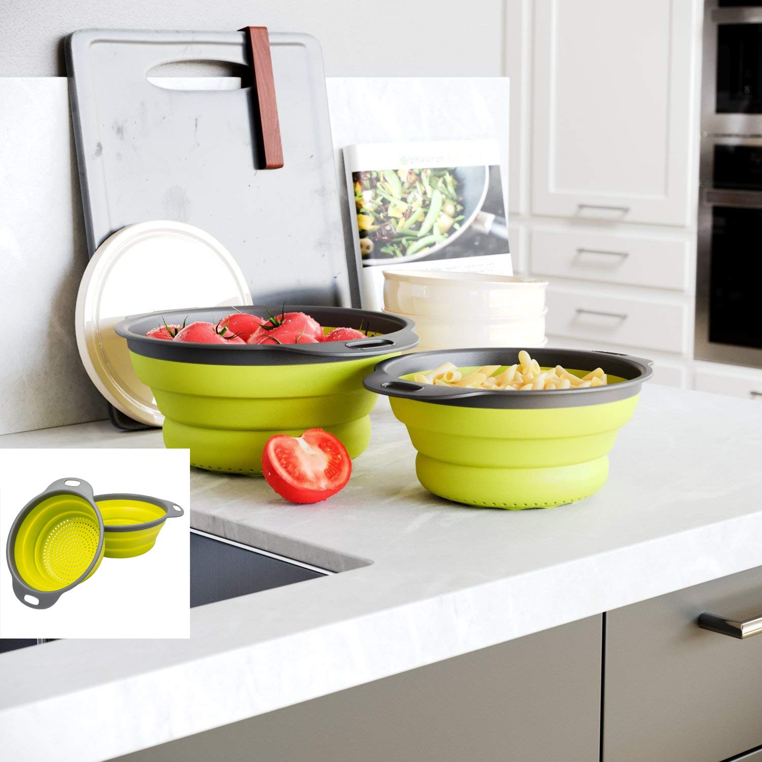 Juego de coladores - 2 coladores plegables (coladores) - Incluye 2 ...