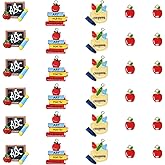 Honbay 30PCS Enamel Alloy Red Fruit Charms Pendant Pencil Blackboard Book Resin Pendant Back to School Pendants School Stationery Theme Bead Charms for Keychains Earrings Bracelets Necklaces Crafts