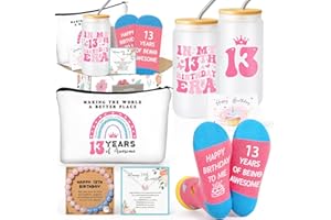 13th Birthday Gifts for Girls – Gift Set for 13 Year Old Girl with Glass, Jewelry, Bracelet, Socks, Makeup Bag – Teen Girl 13