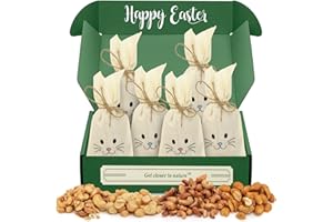 SIMPLE ORCHARDS Easter Nuts Gift Basket, 6 Bunny Bags of Gourmet Nuts, Great Adult Easter Basket Gifts for a Joyful Surprise, Thoughtful Gift for Men, Grandpa, Dad and Parents.