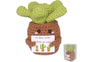DICHA Crochet Positive Cactus Pattern-Spreading Joy and Uplifting Vibes - Cute and Funny Emotional Support Gift for Friends Party Decoration Encouragement-Positive Potato Series-Brown Pot