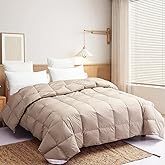 SNOWMAN Extra-Soft Down Blanket King, Lightweight Down Comforter with 8 Corner Tabs, Cooling Bed Comforter for Hot Sleepers, 22oz Fill Weight and Noiseless Down Proof Fabric (Khaki, 106"x90")
