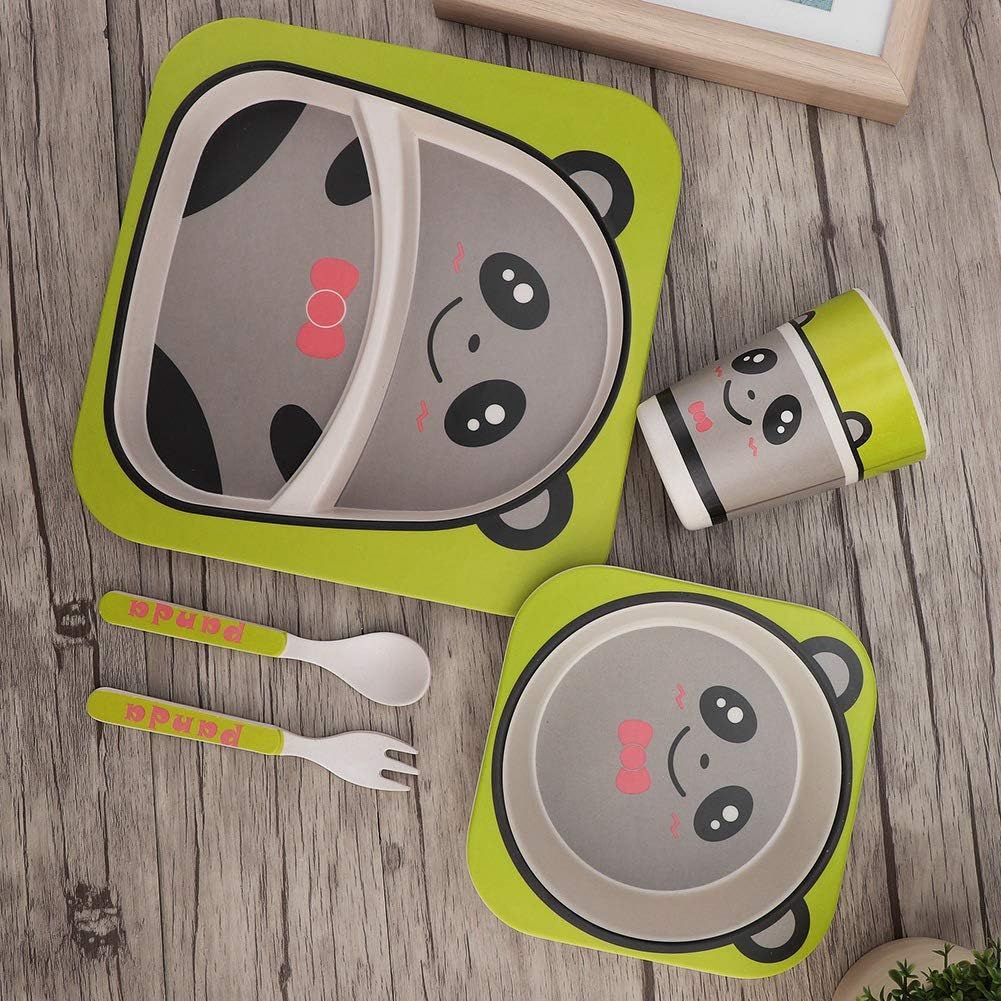 1 5pcs Enfants Vaisselle En Fibre De Bambou Lalimentation Du Bebe Animaux De Dessin Anime Pour Enfants Assiette Vaisselle Bol Fourchette Cuillere Tasse Pour Bebe Enfants Bebe Puericulture Vaisselle Atahari Com