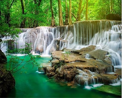 Bzdhwwh Personnalise Photo Papier Peint Fond D Ecran Fond D Ecran Salon Tv Paysage Cascade Paysage Arbres 3d Mural Papier Peint 160cm H X 240cm W Amazon Fr Cuisine Maison