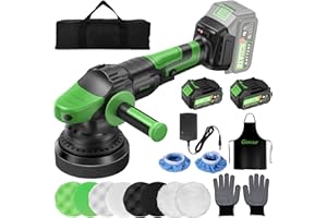 Ginour 21V Cordless Buffer Polisher for Car Detailing, 15mm Random Orbital Polisher, 5 Inch 900W Brushless DA Polisher Kit for Waxing, Polishing with 2 x 3.0Ah Batteries, 3 Speeds for 2000-6000 RPM