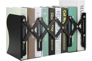 SONNLYH Adjustable Bookends, Book Holders for Shelves, Metal Book Ends for Heavy Books, Extends Up to 17 Inches Used in Office, Desk and School (Black)