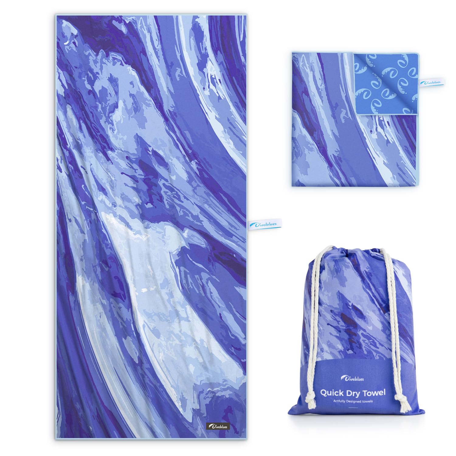 Diveblues Microfiber Beach Towel Fast Drying, Extra Large 79" x 57" Sand Free Beach Towel Super Lightweight Towels for Swimming Pool, Camping, Picnic, Yoga Gym Sports