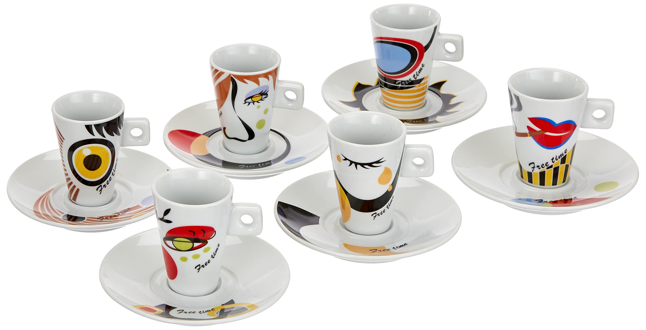 Zeller 26505 12-Piece Espresso Set Faces Porcelain cm Lemon