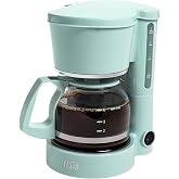 Tasty 5-Cup Coffee Maker with Auto Pause &amp; Pour, Reusable Filter, Easy View Water Reservoir and Warming Plate, Glass Carafe, Compact Brew &amp; Drip Coffee Maker, 5-Cup, Aqua
