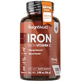 WeightWorld Gentle Iron 65mg with Vitamin C 125mg Tablets | 6-Month Supply | Blood Health, Energy &amp; Immune Support | High Absorption Iron Supplement for Women &amp; Men - 180 Iron Pills, Vegan, Non-GMO