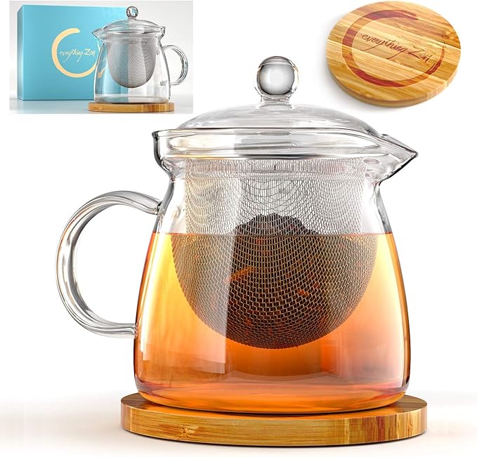 Everything Zen Teapot and Infuser Set with Bamboo Trivet in Beautiful