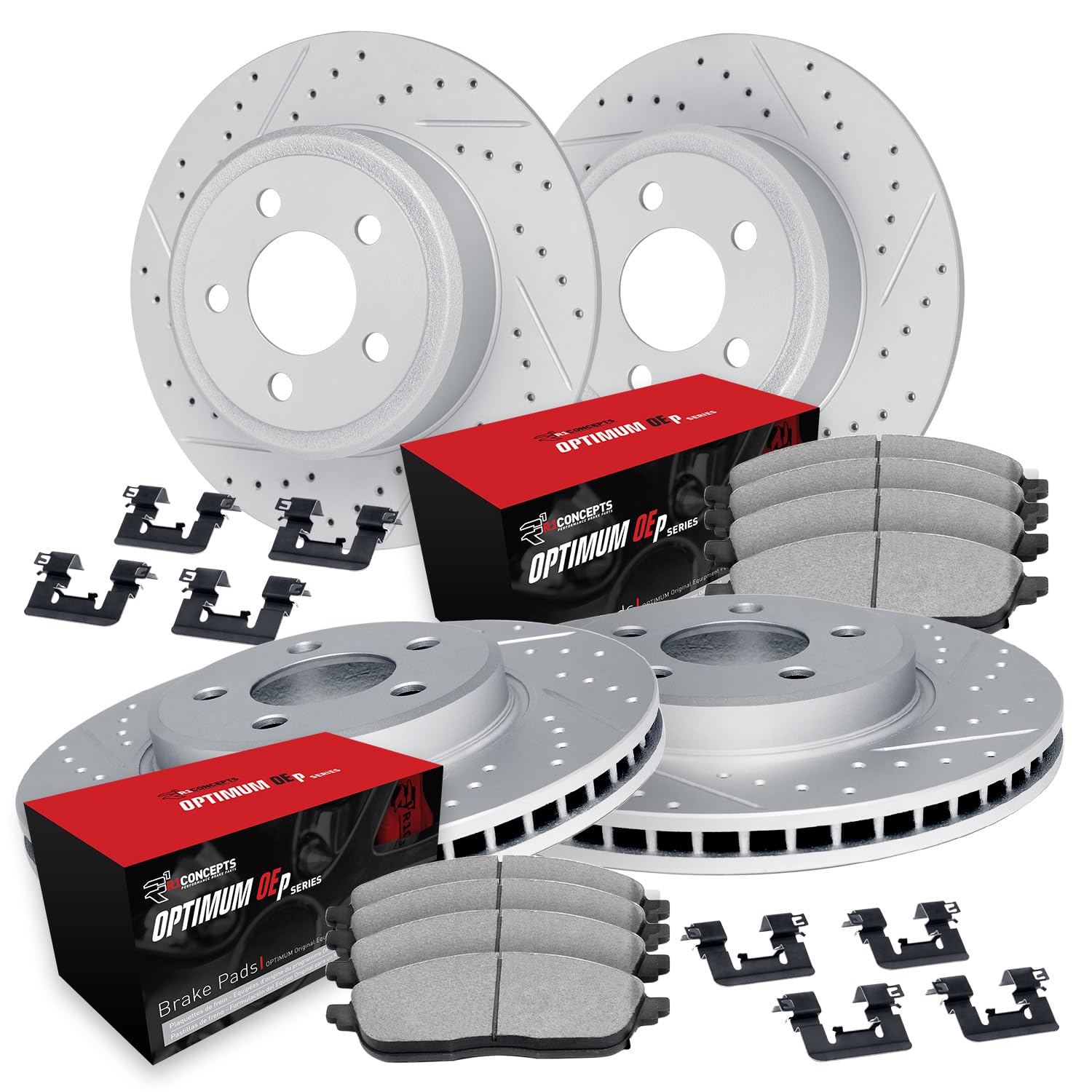 Photo 1 of R1 Concepts Front and Rear Brake Kit For 2014 Jeep Cherokee| Drilled Slotted Brake Rotors| Optimum OEP Brake Pads and Rotors Kit| Hardware included