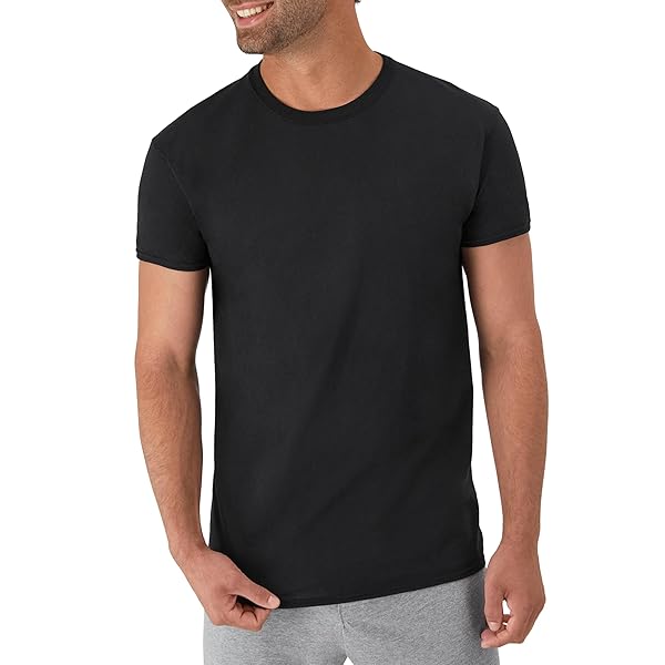 HANES MENS COTTON, MOISTURE-WICKING CREW TEE UNDERSHIRTS, MULTI-PACKS, BLACK/GREY/BLUE ASSORTED – 6 PACK, LARGE US
