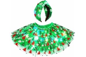 TWINKLEDE Light Up Christmas Costume Skirt 2Pcs Red Tutu Skirt LED Headband Xmas Tree Costumes for Women