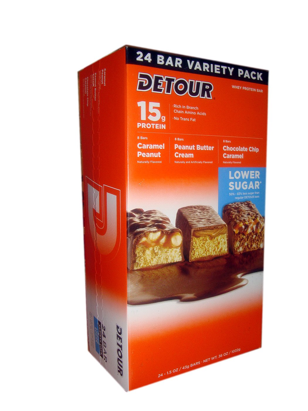 24 Detour Bars, Low Sugar Whey Protein Bars, 1.5oz Bars