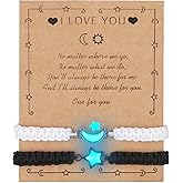 ATLVXJL Long Distance Relationship Gifts Stainless Steel Matching for Women Men His Hers Bracelets Set for Bf gf Husband Wife Friends Anniversary Promise Gift Adjustable(star and moon)