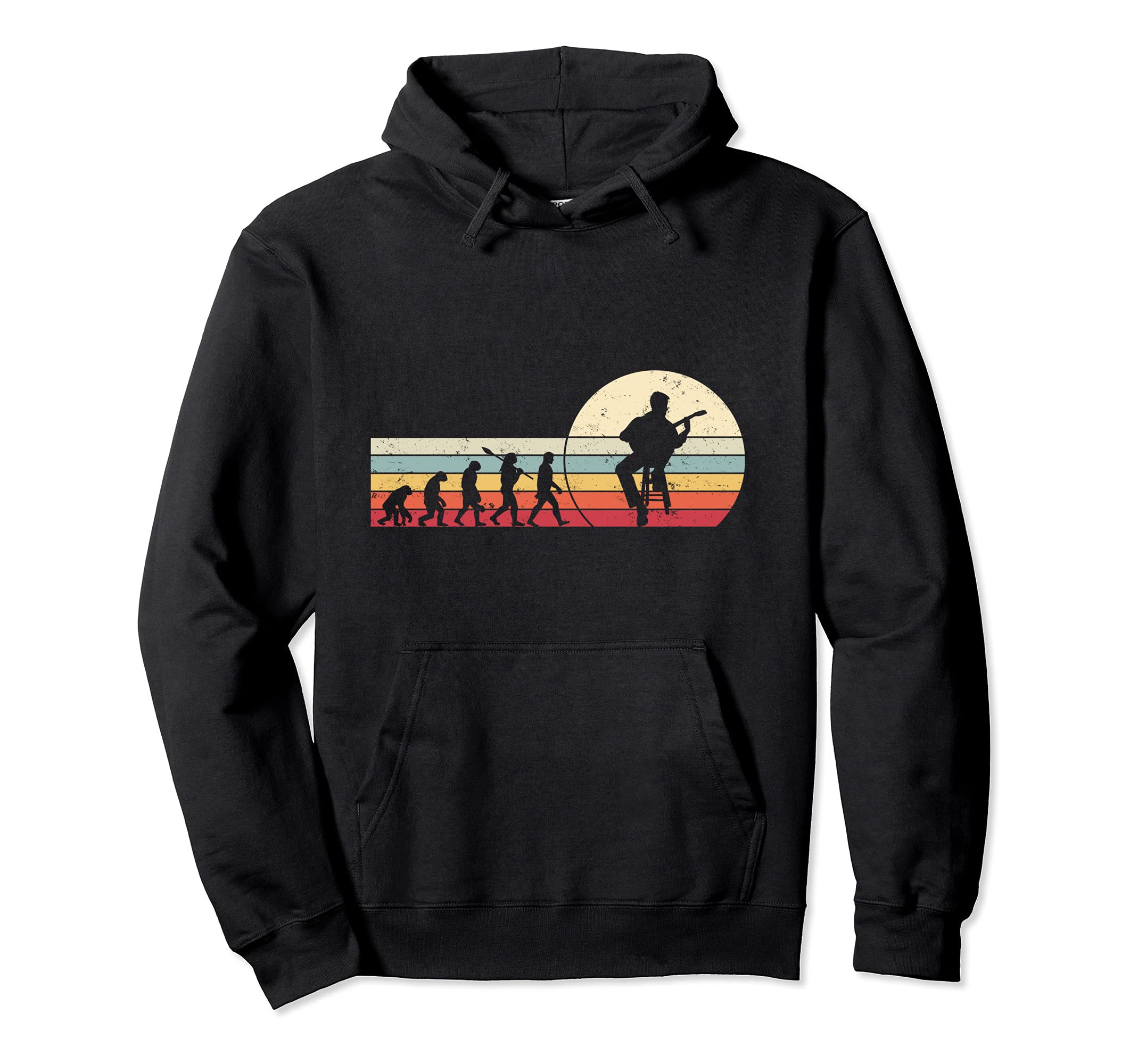 Vintage Retro Human Evolution Banjo Guitar Pullover Hoodie
