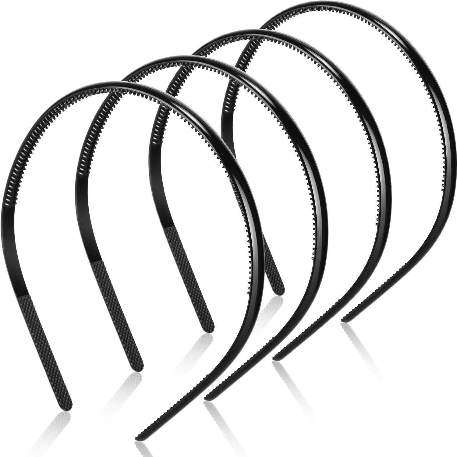 WILLBOND 4 Count Plastic Headbands, 8 mm Wide (Black, Party, Unisex-Adults)