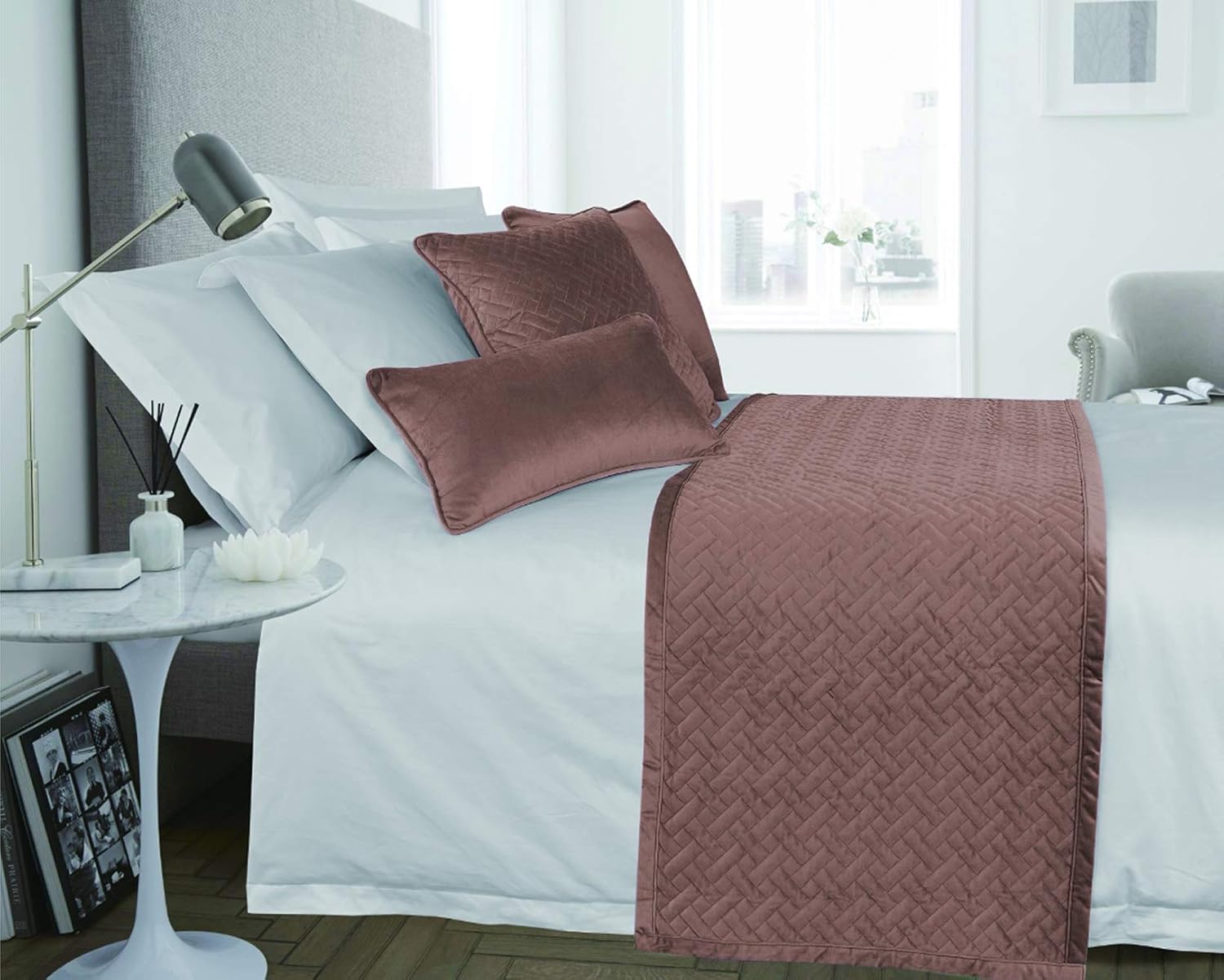 French Velvet Bedding Collection (Blush, Quilted Bed Runner) Amazon.co