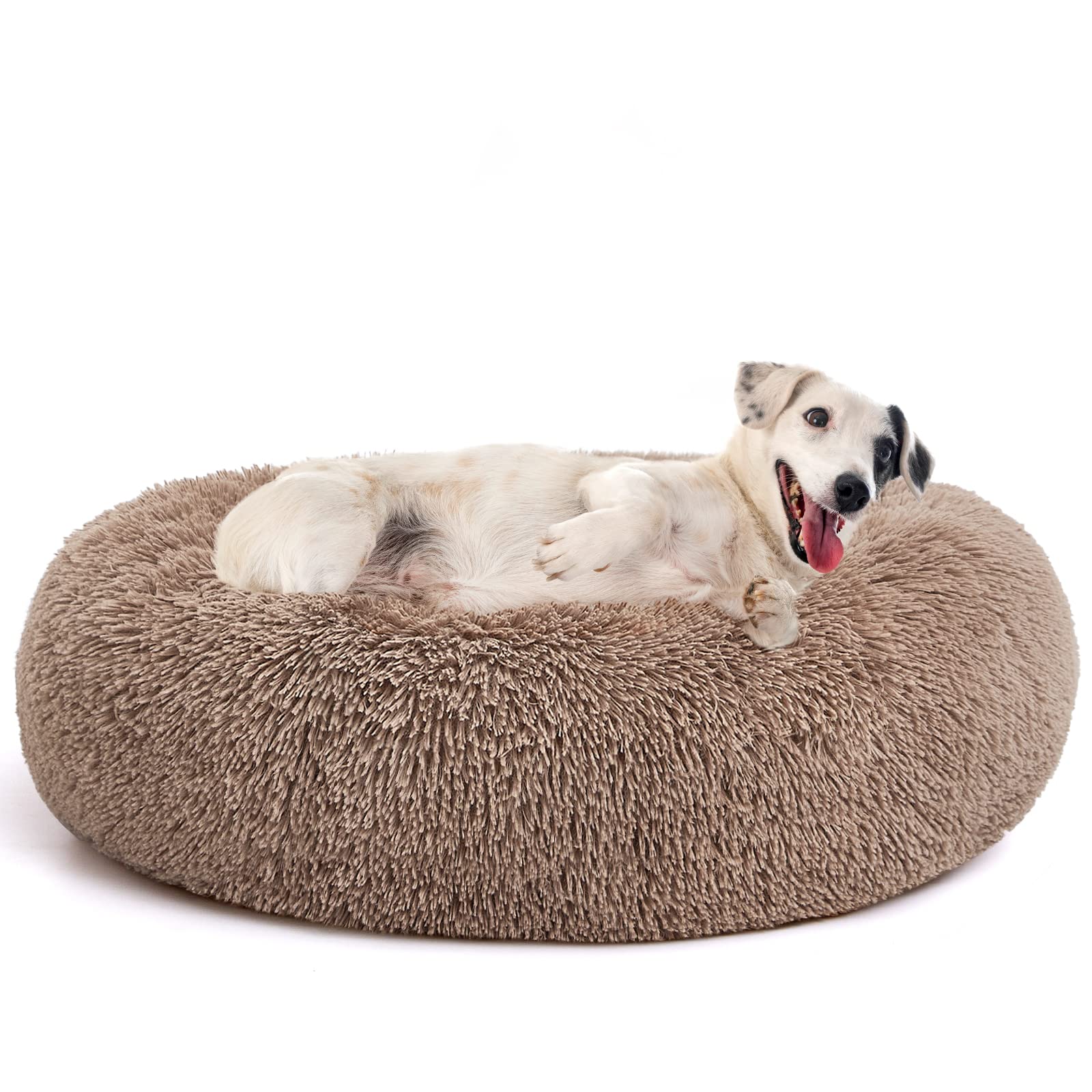MIXJOY Orthopedic Dog Bed Comfortable Donut Cuddler Round Dog Bed Ultra Soft Washable Dog and Cat Cushion Bed (30'' x 30'') (Brown)