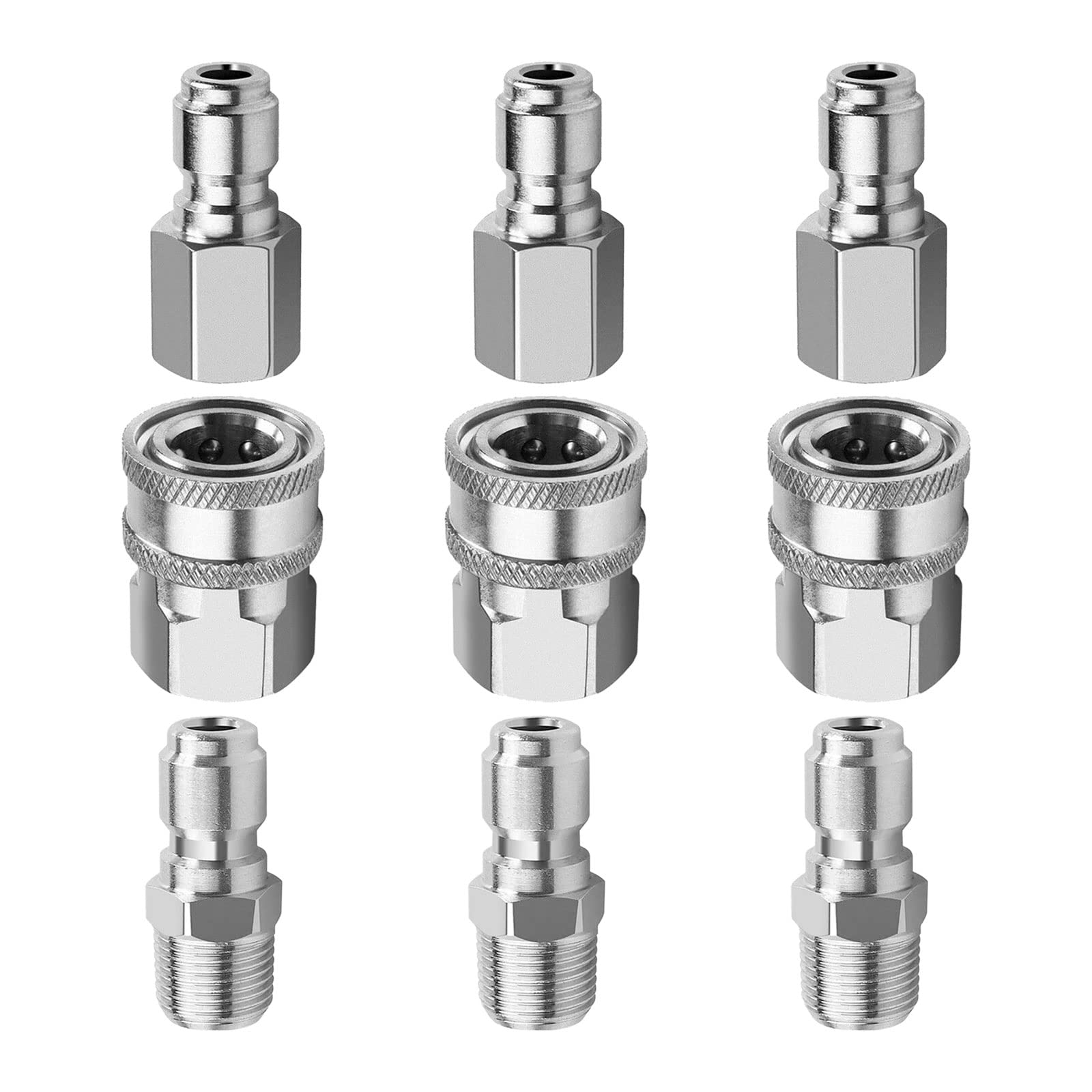 YWNYT Pressure Washer Adapter Set, 3/8 Inch Stainless Steel Male and Female Quick Connector Kit Quick Release Adapter Pressure Washer Sprayer Thread Fitting Connecting Coupler
