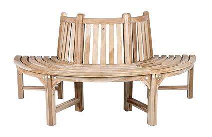 Trendy-Home Halbe Baumbank aus Teakholz, Massivholz, Holzbank, Gartenbank, ca. 180 cm breit unbehandeltes Teakholz halber Kre