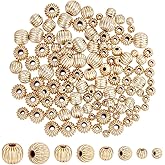 PH PandaHall 120pcs 14K Gold Filled Spacer Beads 4 Sizes Corrugated Round Beads Pumpkin Bead Brass Lantern Bead for Jewelry Making Bracelets Necklaces Earrings DIY Crafts, 3/4/5/6mm