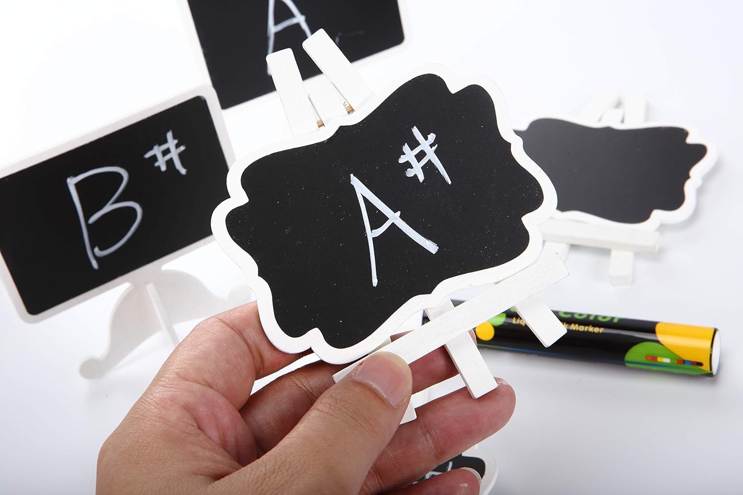 Mini Chalkboard Signs, 16 Pack Wooden White Framed Chalkboard Labels with Easel Stand, Blackboard for Food Cards, Table Numbers, Brunch Decor, Catering and Buffet Supplies for Wedding and Birthday: Office Products