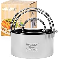 HULISEN Biscuit Cutter Set (3 Pieces/Set), Stainless Steel Round Cookies Cutter with Handle, Professional Baking Dough Tools,