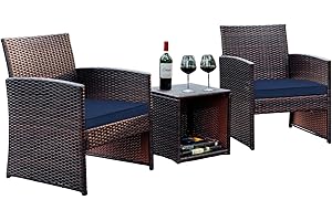 Nestl Wicker Patio Furniture Set - 3 Piece Bistro Table and Chairs Set of 2, Front Porch Furniture Set, Patio Chairs Set of 2, Outdoor Patio Set, Patio Conversation Sets (Brown/Navy)