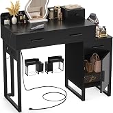 Vanity Desk with 4 Storage Drawers - Modern Makeup Vanity Table with Charging Station, White Vanity Desk with Reversible Cabinet Dressing Table Set with Divided Organizers for Women Girls, BLACK new