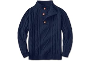 BesserBay Boys Winter Warm Cable Knit Button Down Sweaters Raglan Sleeve Mock Neck Cute Pullover 3-12 Years